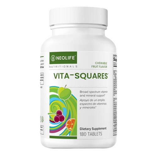 NeoLife Vita-Squares - Chewable Multivitamin for Kids, 18 Essential Vitamins & Minerals, Iron, Zinc, Vitamin D3, B-Complex, Vitamin for Kids MultiVitamin C & E, Berry-Citrus Flavor, 180 Tablets