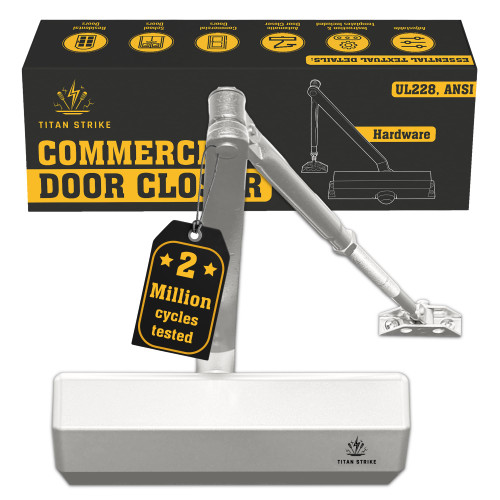 TITAN STRIKE TS8000 Commercial Door Closer, Regular Arm (Silver)