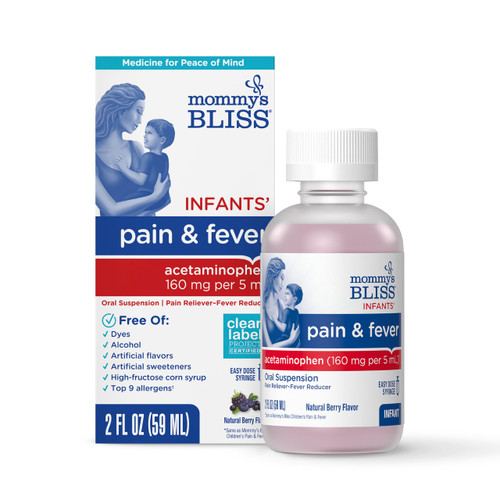 Mommy's Bliss Infants' Pain and Fever Reducer, Baby Acetaminophen, Dye-Free Medicine, Infant Fever Reducer, Delicious Mixed Berry Flavor, Ages 2+, 2 Fluid Ounces