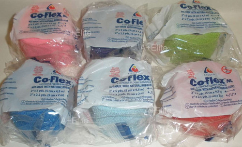 Andover CO-Flex NL 2"x5Yds Color 6-Pack Cohesive Flexible Elastic Latex Free Bandage Compression Self Adherent Wrap Bright Neon Purple Yellow Blue for Children Animals Pets Cats Dogs Horses 5200CP