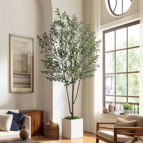 Bailikang 8FT Artificial Olive Tree Artificial Olive Plants, Tall Faux Olive Tree Faux Silk Plant Fake Plant Ultra-Realistic Silk Leaves & Natural Trunk Indoor Outdoor Use