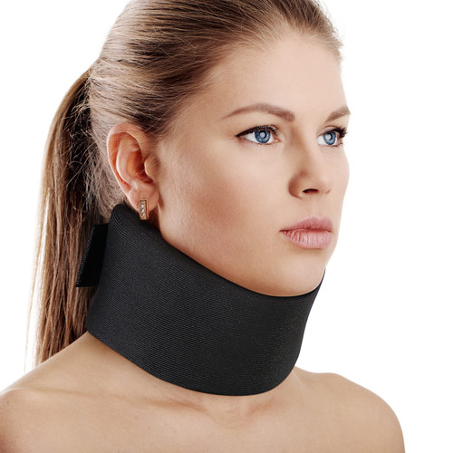 Soft Foam Neck Brace Universal Cervical Collar, Adjustable Neck Support Brace for Sleeping - Relieves Neck Pain and Spine Pressure, Neck Collar After Whiplash or Injury (Black, 3.5" Depth, Large)