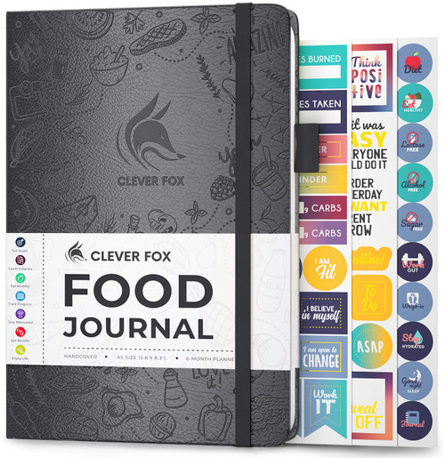 Clever Fox Food Journal for Women & Men, Weight Loss Tracker, Silver Black
