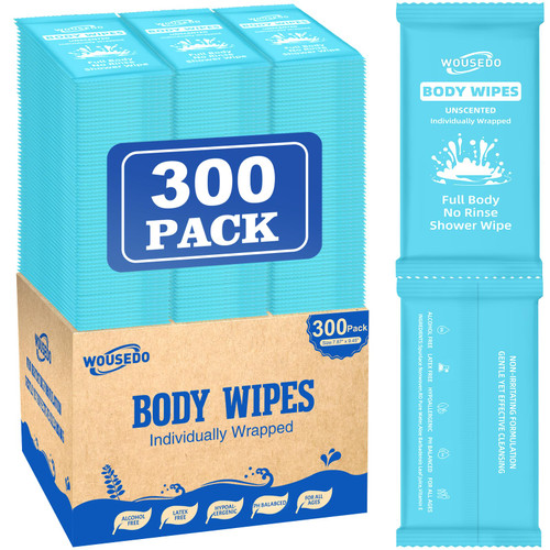 300 Pack Ultra Thick Body Wipes Individually Wrapped, Size 7.87" x 9.45"