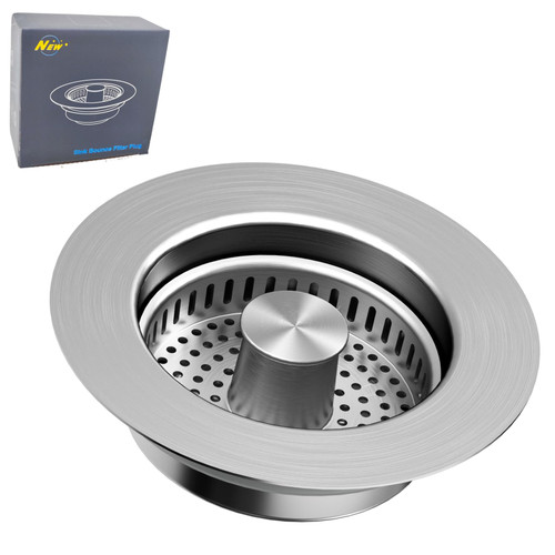 Vishui 2025 Upgraded 3 IN 1 Sink Drain Strainer, 304 Kitchen Sink Strainer, Universal Sink Stopper Kitchen Drain, Adjustable Filter Fits US Standard 3-1/2”Drain Hole, Anti-Clogging, Silver