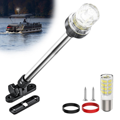AMBIPASION 12 Inches Bimini Light for Pontoon Boat, Pontoon Navigation Lights Anchor Light Stern Lights for Bimini Top Mount Waterproof IP67, White Fold Down LED Marine Boat Rear Running Lighting