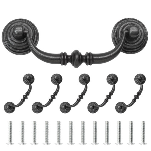 Uenhoy 6 Pcs Black Bail Pulls 3.5" Hole Center Vintage Cabinet Handles