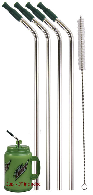 4 JUMBO 14" Stainless Steel 100 oz Straw + 4 Silicone Tips HUGE SUPER LONG Drinking Wide Insulated Whirley Travel Mug FOAM Truck Stop Cup (4 Jumbo Straws)