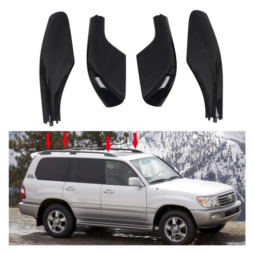 ITrims for Toyota Land Cruiser LC100 FJ100 1998-2002 Car Accessories Exterior Roof Rack Rail End Cover Shell Cap Replacement 4PCS Front Rear Black