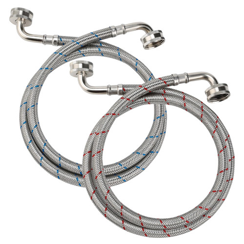 PLUMBINGMASTER 4FT Washing Machine Hoses,Burst Proof Water Supply Line with Double 90 Degree Elbows,Washer Supply Lines to Universal Wash Machines