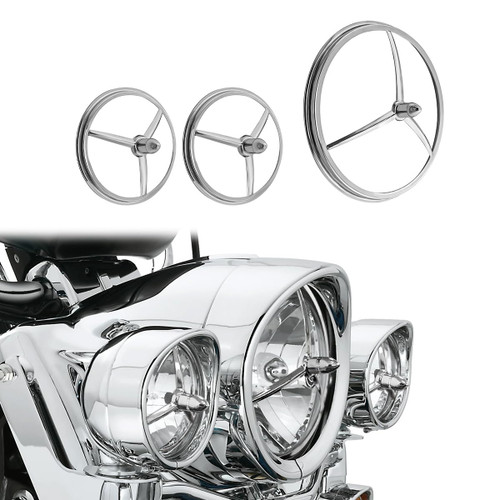 VINTGMT Motorcycle Headlight Trim Ring Chrome 7" Headlamp Trim Ring Cover& 4 1/2" Fog Light Trim for Harley Touring Street Glide Road King Electra Glide Road Glide