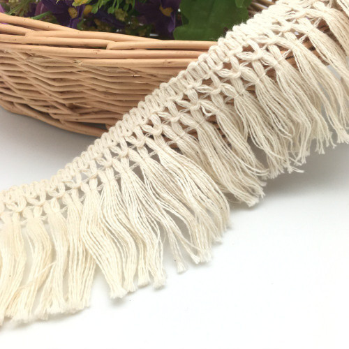FQTANJU 10 Yards X 6cm Wide Cotton Tassel Fringe In Beige.