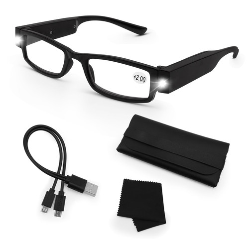Reading Glasses with Lights Rechargeable Bright LED Readers Magnifying Glasses Lighted Reading Glasses Magnifying Eyewear Hands Free Magnifier Eyeglasses for Men Women Close Work Reading Crafts+2.0