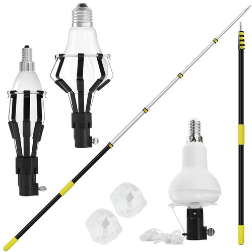Orvella 26FT Reach Light Bulb Changer with Extension Pole, for High Ceilings with Cage Style and Suction Cup Bulb Changers, 5-20FT Aluminum Bulbs Telescopic Pole Changers for Recessed Lights