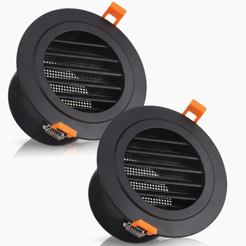 2 Pack 4 Inch Soffit Exhaust Vent Round Vent Cover with Lock-Clip Design & Removable Mesh Screen, ABS Ceiling Diffuser for HVAC, Bathroom, Kitchen, Wall and Duct Air Vents, Black