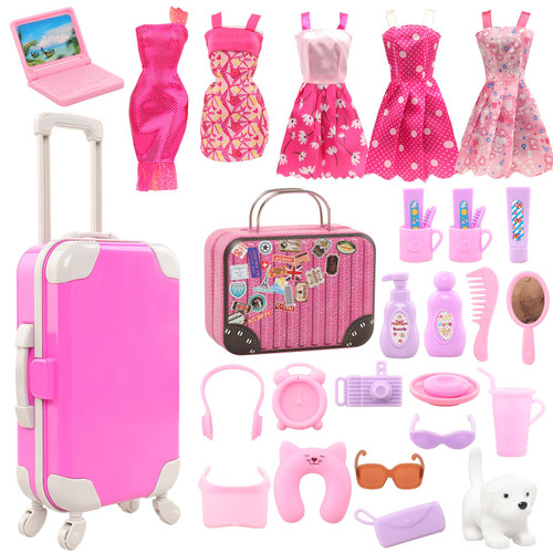 32 Pcs Doll Suitcase Travel Clothes and Accessories for 11.5 inch Dolls