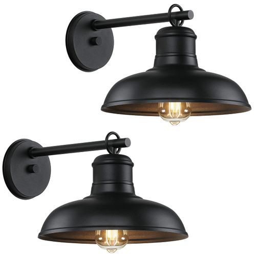 2-Pack Outdoor Wall Lights, Exterior Farmhouse Barn Light Fixtures, Black