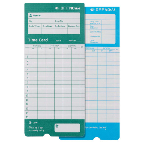 OFFNOVA Thermal Employee Time Cards, Monthly Double-Sided Punch Cards, 3.3" x 7.3", Auto Sensing & Auto Mark Late/Early Leave, 50 Pack for Office Time Clock