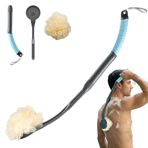 Gobiteli Loofah with Handle,Adjustable Long Handle Exfoliating Back Loofah for Deep Cleaning, Loofah Stick for Men Women