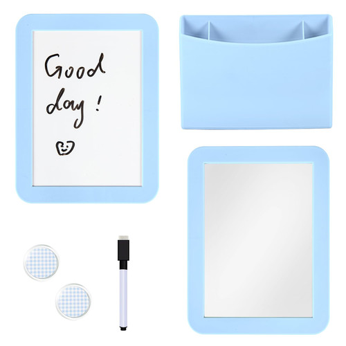 Svartur Blue Locker Accessories for Girls with Whiteboard, Mirror and Pen Holder - School & Work Locker Decor, Back to School Essentials