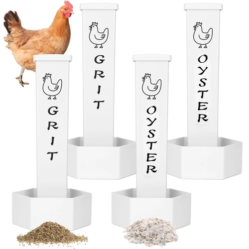 4 Pcs Chicken Grit and Oyster Shell Feeder Hanging Automatic Gravity Feeder