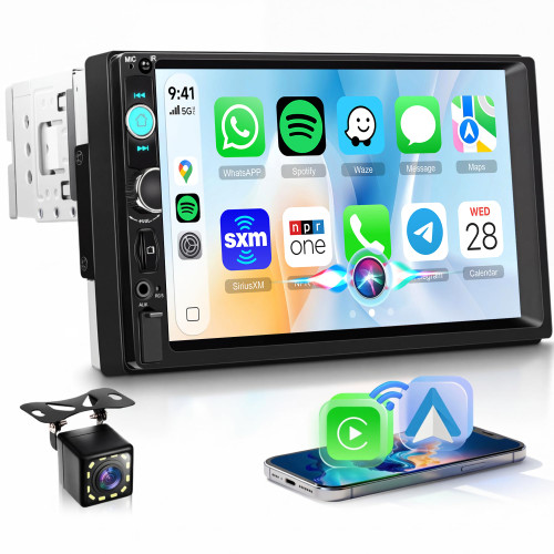 Rimoody 7 Inch Single Din Wireless CarPlay Touchscreen Car Stereo