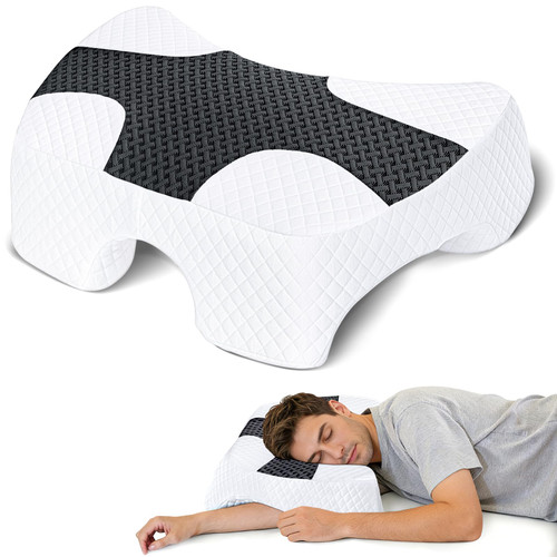 SAHEYER Side Sleeper Pillow with Arm Holes, Upgraded Shoulder Relief System for Neck Pain, Multi-Angle Memory Foam Arm Pillow for Adults, Suitable for Side, Back and Stomach Sleepers (Black)