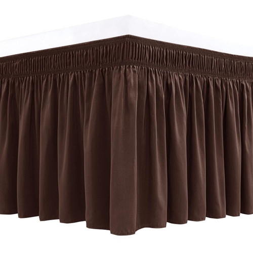Wrap Around Queen Size Bed Skirt 15 Inch Drop-Elastic Dust Ruffle Brown