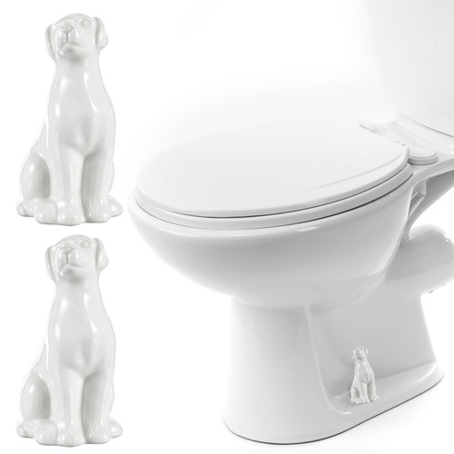2 Pcs Toilet Bolt Covers, Decorative White Dog Toilet Bolt Caps Decorative Ceramic Toilets Screw Covers for Bathroom Decorations, Easy Installation