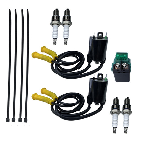Ignition Coil for Honda VTX1300 VTX1300R VTX1300C VTX1300T VTX1300S 2004-2009 with Spark Plug Wires and Start Solenoid Relay Replace Part Number 30700-MEA-671 30510-MCC-003