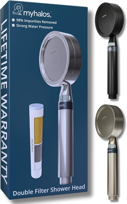 MyHalos Handheld Filtered Shower Head, High Pressure, Removes Chlorine