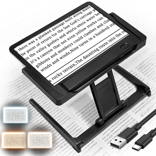 HQGZQL 6X Large Magnifying Glass for Reading, Rechargeable LED Magnifier with Detachable Stand, Handheld Magnifiers with Light, 3 Color Temperatures Magnifier for Reading Small Print,Seniors (8.3in)