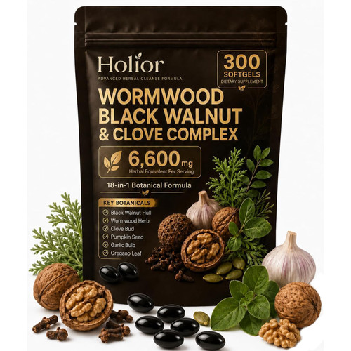 Holior Wormwood Black Walnut Cloves – 300 Count, Digestive & Gut Balance Support, Herbal Formula with Turmeric, Clove, Garlic, Pumpkin Seed & Oregano