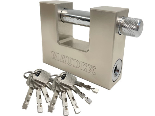 Maudex® MDP/70 Heavy Duty Lock with 0.59” Shackle Clearance & 0.46” Thick Bolt [Nickel Plated Finish] - [Anti Pick, Anti Drill Cylinder] - Ideal Lock for Storage Units with 10 Keys