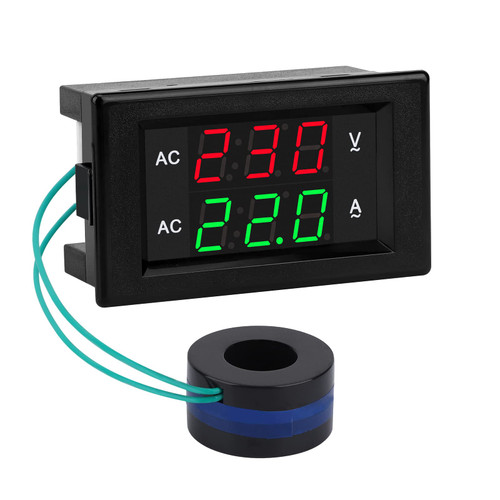 DROK Volt Amp Meter, AC 500V 100A Digital Voltmeter Ammeter Panel, 0.39 Inches LED 2in1 Multimeter, 2-Wire Voltage Amperage Tester Gauge with Current Transformer