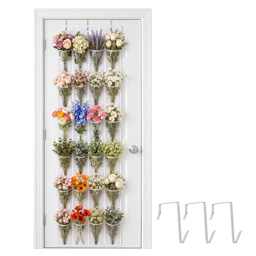 Tudomro Artificial Flower Storage Organizer 65 x 19.1 Inch Hanging Flower Storage Bag Reusable Flowers Bag Holder Over Door Florist Display Stand Nonwoven PVC Basket with Pockets Hooks for Wedding