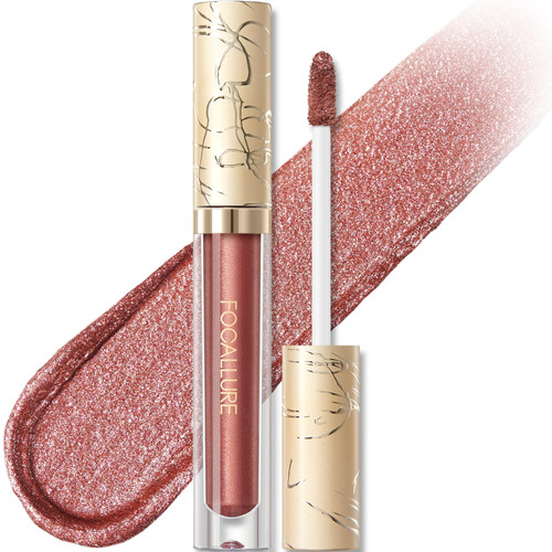FOCALLURE Metallic Liquid Lipstick,Non Stick Cup Lip Gloss,High Impact Lip Color with Transfer-proof Wear,Long Lasting & Waterproof Lipstick Makeup for Women,Rope Brun