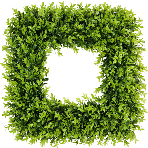 PETALYN 24 Inch Large Square Wreath Spring Summer Artificial Green Wreaths