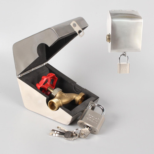 Outdoor Faucet Lock System with Padlock,Insulated Spigot Lock Cover,Hose Bib Lockout,Freeze Protection,Prevents Water Theft and Stops Unauthorized Use of Water,FIT 1/2” & 3/4" Faucet,Stainless Steel