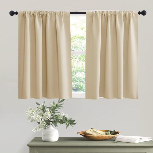 RYB HOME Short Biscotti Beige Curtains for Small Bedroom Window Kitchen