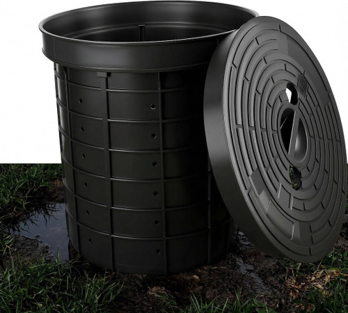 6.6 Gal 15" Sump Pump Basin with Lid, 25L Perforated Sump Pump Basin Bucket for Yard Drainage Systems, Basement & Crawl Space, Corrosion-Resistant, Impact-Resistant for Yards,Patios,Driveways