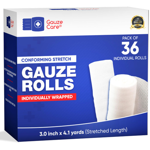 Gauze Rolls 3 inch 36 Rolls – Premium Quality Lint and Latex-Free Rolled Gauze 3 inches x 4.1 Yards - Conforming Stretch Bandages Designed for Effective Wound Care & Comfort