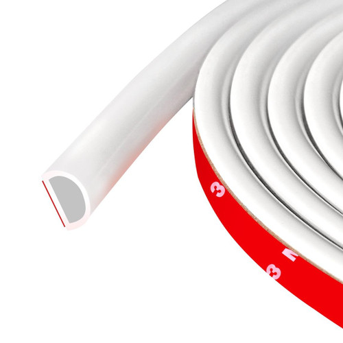 Weather Stripping Door Seal Self Adhesive Weather Strip Silicone D Shaped Door Seal Strip for Door Frame/Window Seal, 20FT, White Color (9/16" W × 15/32" T)