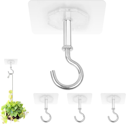 Dlilise Adhesive Ceiling Hooks,4 Pack 30lbs Heavy Duty for Hanging Plants