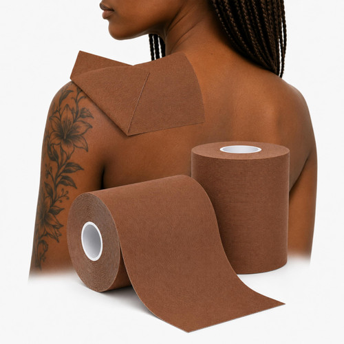 2 Rolls Tattoo Cover Up Tape, 4 in x 16.4 ft Each, Skin Tone Tattoo Concealer Tape for Temporary Daily Coverage, Cut-to-Size Breathable Film for Tattoos, Scars, Birthmarks & Skin Marks