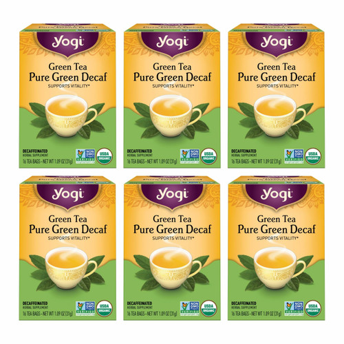 Yogi Green Tea Pure Green Decaf, 16 Tea Bags (6 Pack)
