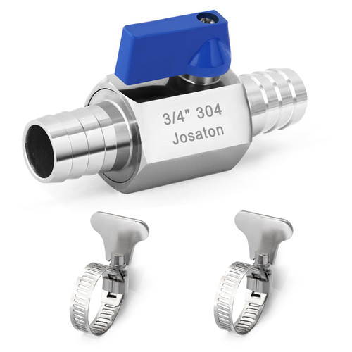 Josaton 3/4" Hose ID Barb Mini Ball Valve with Clamps Kit