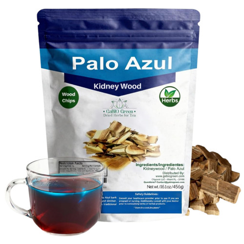 Palo Azul Tea Kidneywood (1 Pound / 16.1oz). (Eysenhardtia polystachya) Light-blocking resealable pouch preserves natural flavor. Blue stick for Traditional Mexican Infusion by Gabio Green.