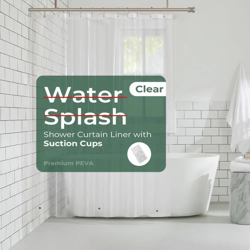 HARBOREST Shower Curtain Liner with Suction Cups, Clear, 72 x 72