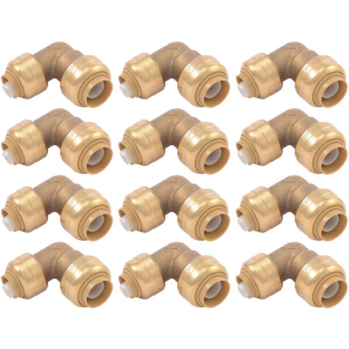 SharkBite 1/2 Inch x 3/8 Inch 90 Degree Reducing Elbow, Pack of 12, Push to Connect Brass Plumbing Fitting, PEX Pipe, Copper, CPVC, PE-RT, HDPE, U272LF